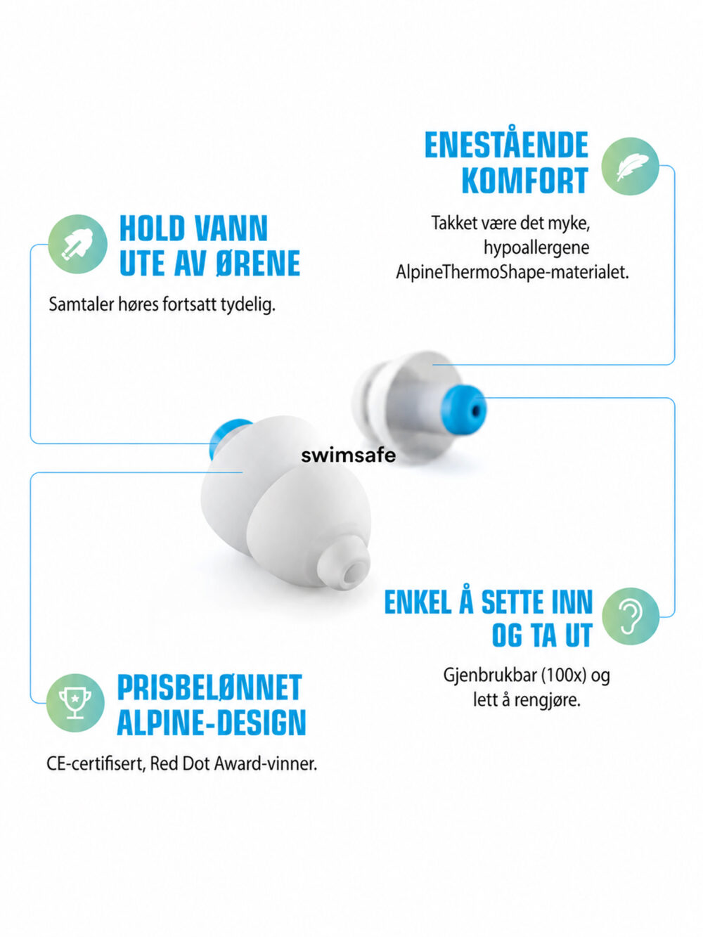 SwimSafe Ørepropper (For Vann)