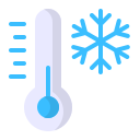Termometer med lav temperatur og snefnug, symbol på kulde og frost